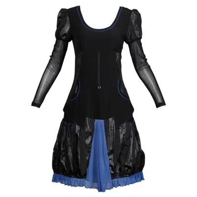 Pre-owned Krizia Y2k  Vintage Blue + Black Avant Garde Mesh Goth Parachute Dress
