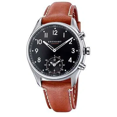 Pre-owned Kronaby S0729/1 Men's Apex Smartwatch Brown Strap In Black/silver/brown