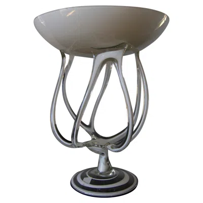 Pre-owned Krosno Vintage Mid-century Jozefina  Octopus Glass Pedestal Bowl In Gray