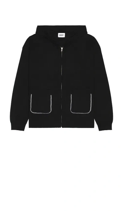 Krost Blanket Stitch Knit Zip Hoodie In Black