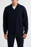 Krost Broken Rib Johnny Collar Sweater In Blue
