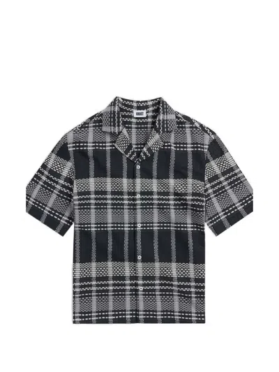 Krost Camp Collar Relaxed Fit Plaid Dash Shirt In Blue