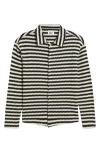 Krost Chevron Stripe Jacquard Knit Button-up Shirt In Black