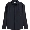 Krost Eco Solid Navy Lyocell Blend Button-up Shirt In Blue