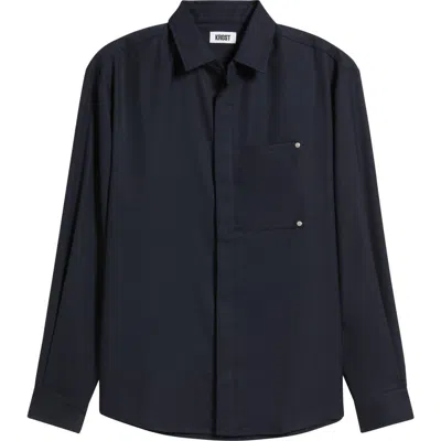 Krost Eco Solid Navy Lyocell Blend Button-up Shirt In Blue