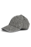 Krost Elliot Adjustable Wool Blend Herringbone Baseball Cap In Black