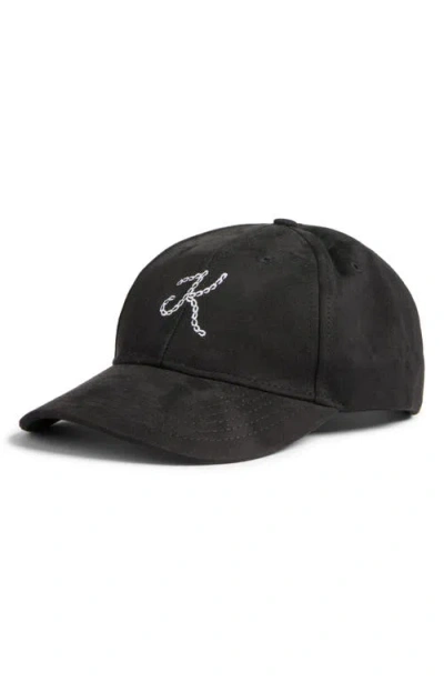 Krost Embroidered Logo Faux Suede Baseball Cap In Black