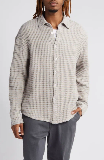 Krost Linas Oversize Waffle Texture Cotton & Linen Button-up Shirt In Omphalodes