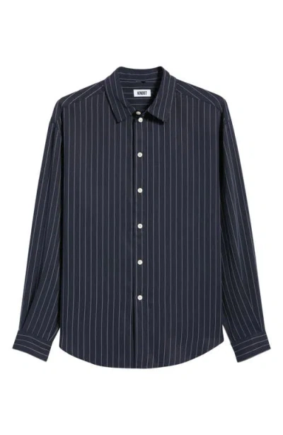 Krost Long Pinstripe Button-up Shirt In Blue
