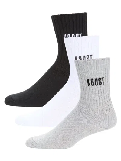 Krost Men's 3-pack Logo Crew Socks In Grey Multi
