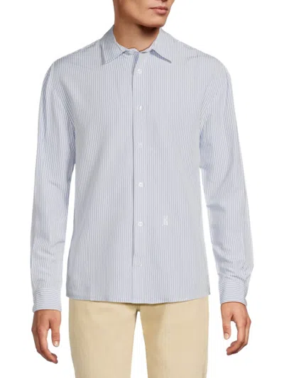 Krost Men's Embroidered Striped Chambray Shirt In Blue
