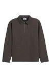 Krost Mini Jacquard Quarter Zip Long Sleeve Polo In Brown