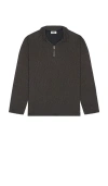 Krost Mini Jacquard Quarter Zip Long Sleeve Polo In Brown