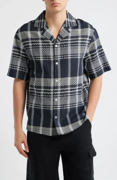 Krost Plaid Cotton Camp Shirt In Blue