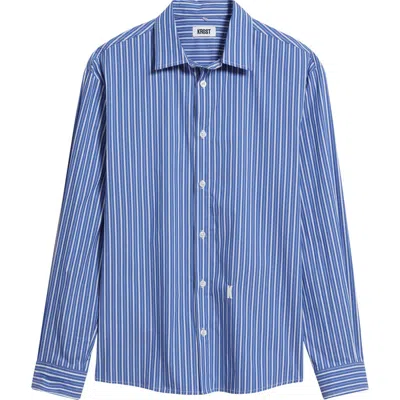 Krost Regular Fit Bold Stripe Stretch Cotton Blend Button-up Shirt In Blue