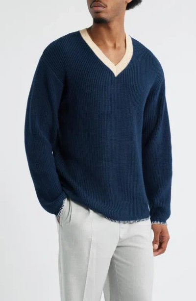 Krost Rib Knit V-neck Sweater In Blue
