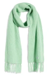 Krost Speckle Extralong Fringed Wool Scarf In Green