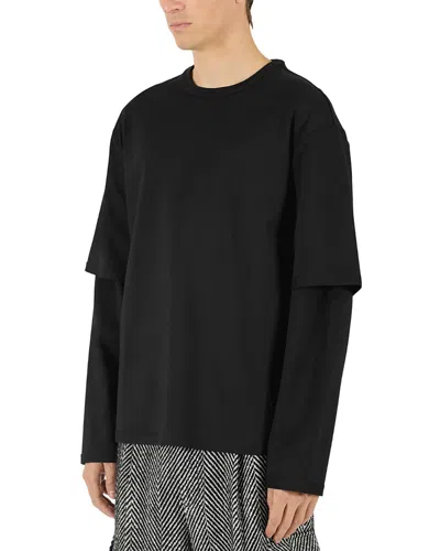 Krost Stretch Cotton Layered Long Sleeve Tee In Black