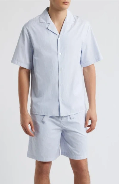 Krost Stripe Cotton Camp Shirt In Blue