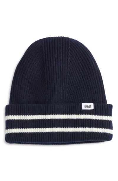 Krost Stripe Wool Beanie In Blue