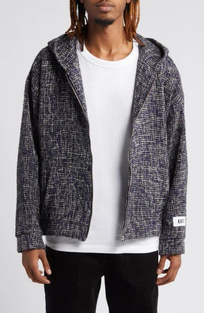 Krost Tweed Zip-up Hoodie In Dark Navy