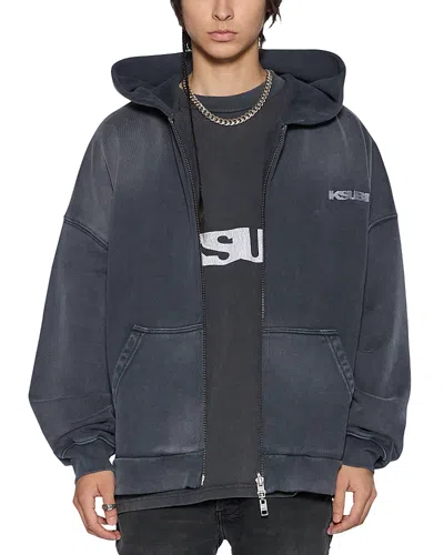 Ksubi Ace Ekcess Ink Fade Oversized Fit Zipper Hoodie In Black