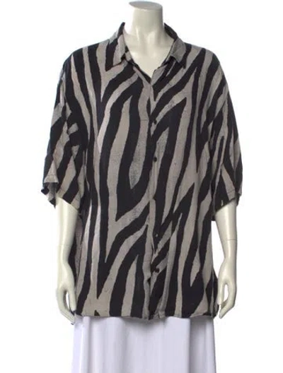 Pre-owned Ksubi Animal Print Short Sleeve Button-up Top In Black