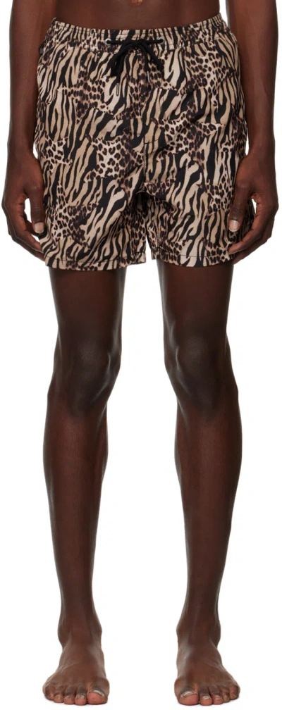 Ksubi Zoo Burner Animal-print Elasticated Shorts In Brown
