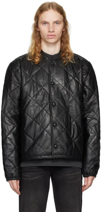 KSUBI BLACK ECLIPSE QUILTED LEATHER BOMBER JACKET 