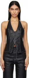 Ksubi Black Valentina Halter Slicker Denim Top In Black