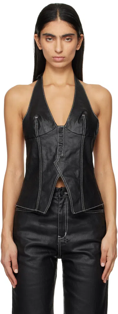 Ksubi Black Valentina Halter Slicker Denim Top