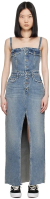 Ksubi Blue Paloma Frayed Denim Maxi Dress In Medium Wash