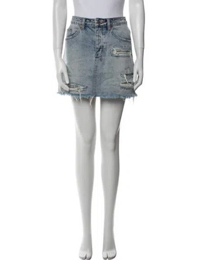 Pre-owned Ksubi Distressed Accents Mini Skirt In Blue