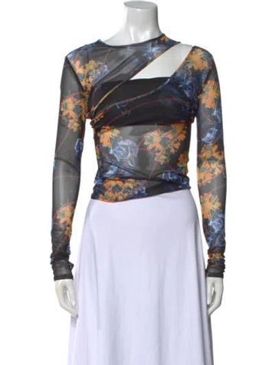 Pre-owned Ksubi Floral Print Bateau Neckline Crop Top In Multi