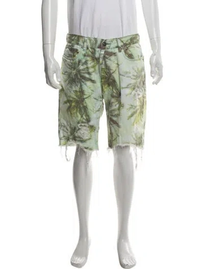 Pre-owned Ksubi Floral Print Denim Shorts In Green