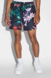 Ksubi Flowa Floral Water Resistant Swim Trunks In Black Multi