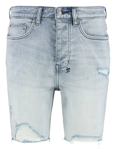 Ksubi Frayed-hem Button Denim Shorts In Blue