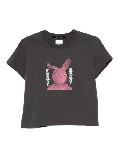 Ksubi Funny Bunny Graphic-print Cut-out T-shirt In Gray