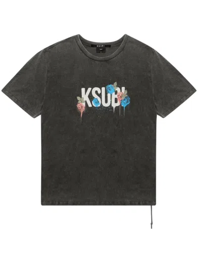 Ksubi Graff Rose Kash Floral Graphic T-shirt In Gray