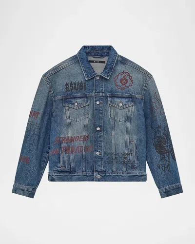 Ksubi Graphic Cotton Denim Trucker Jacket In Blue