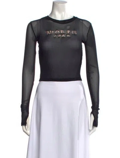 Pre-owned Ksubi Graphic Print Crew Neck Crop Top In Black