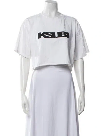 Pre-owned Ksubi Graphic Print Crew Neck Crop Top In White