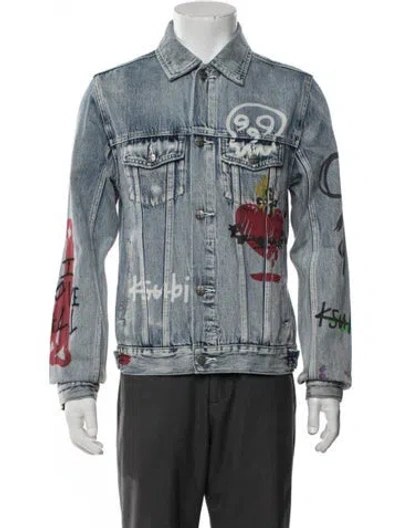 Pre-owned Ksubi Graphic Print Denim Jacket In Blue
