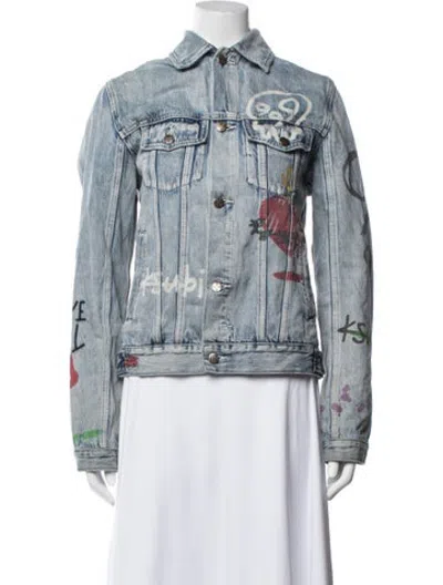 Pre-owned Ksubi Graphic Print Denim Jacket In Blue