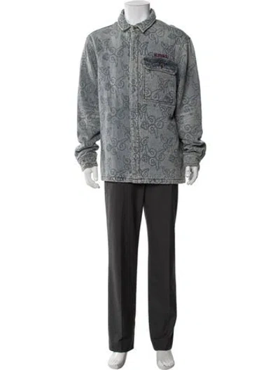 Pre-owned Ksubi Graphic Print Denim Jacket In Grey