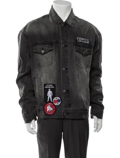 Pre-owned Ksubi Graphic Print Denim Jacket In Grey