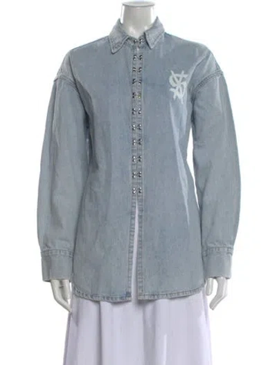 Pre-owned Ksubi Graphic Print Long Sleeve Button-up Top In Blue
