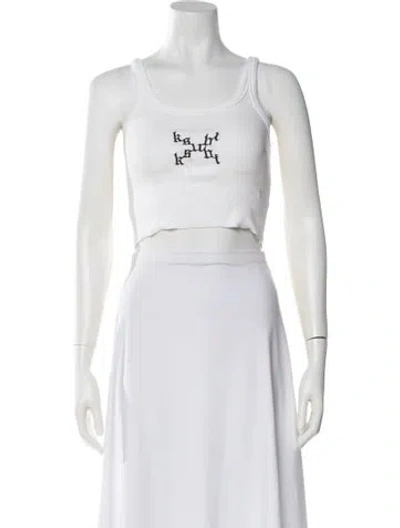 Pre-owned Ksubi Graphic Print Scoop Neck Crop Top In White