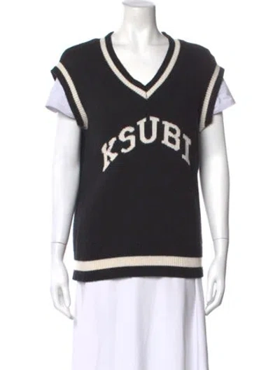 Pre-owned Ksubi Graphic Print V-neck Sweater In Black