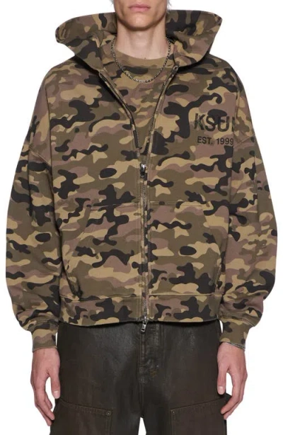 Ksubi Halen Camo Print Cotton French Terry Zip Hoodie In Green